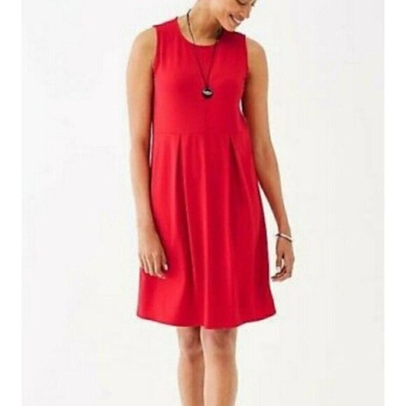 J Jill Sz XS Red Wearever Pleated Jersey Knit Sleeveless Shift Dress Stretch - Picture 1 of 9